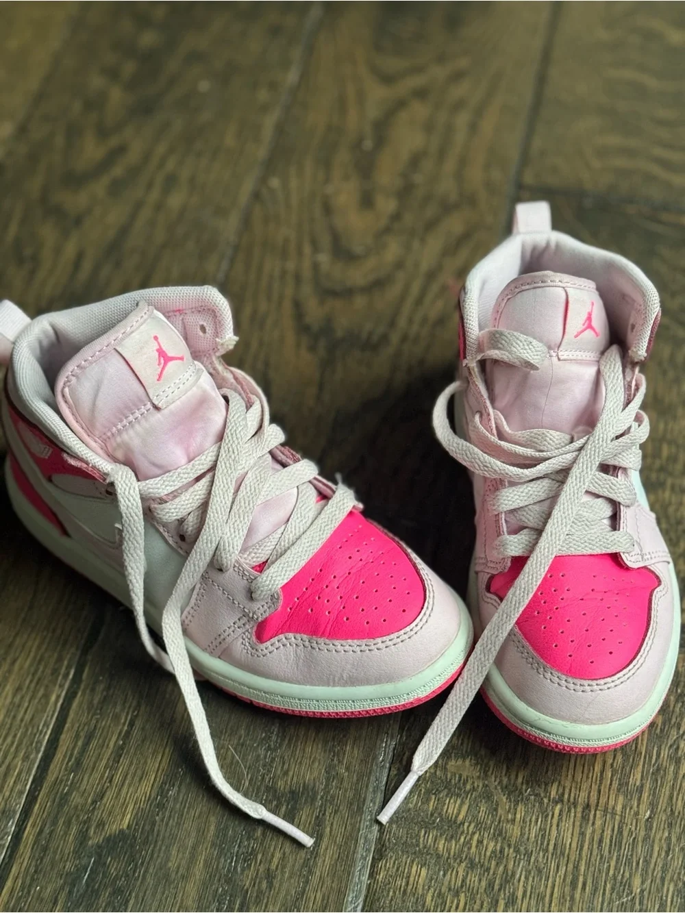 Jordan Kids High-Top Sneakers in Light Pink and Bright Pink